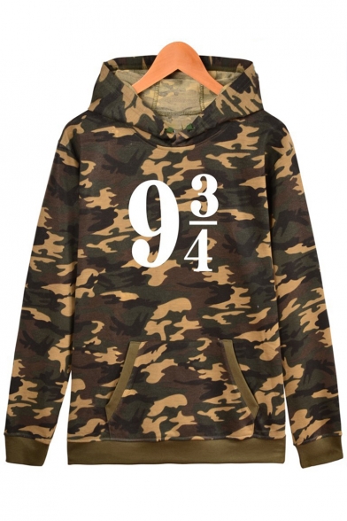 9 3/4 Number Camouflage Printed Long Sleeve Hoodie