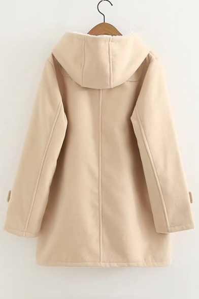 Button Down Long Sleeve Plain Winter Hooded Coat