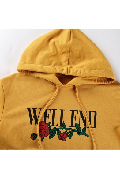 WELL END Letter Floral Embroidered Long Sleeve Hoodie