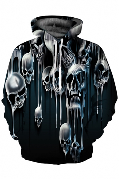 3D Unisex Skull Printed Long Sleeve Loose Hoodie