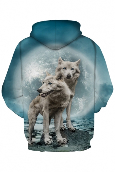 3D Wolves Moon Printed Long Sleeve Unisex Hoodie