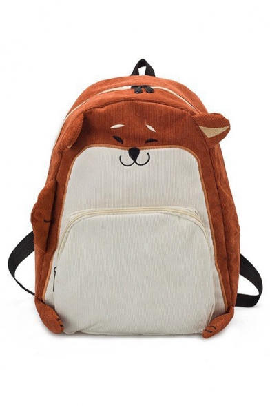 Color Block Animal Pattern Corduroy Cute Backpack Bag