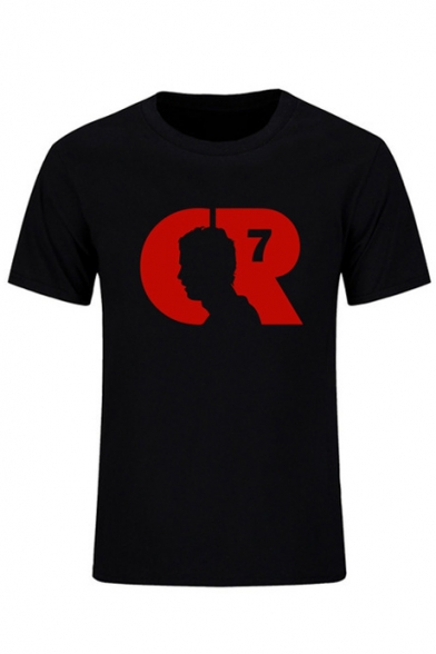 CR Letter Character Printed Round Neck Short Sleeve Tee