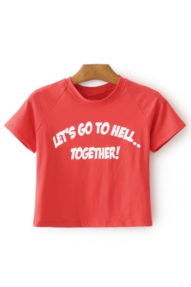 LET'GO TO HELL Letter Printed Round Neck Short Sleeve Crop Tee