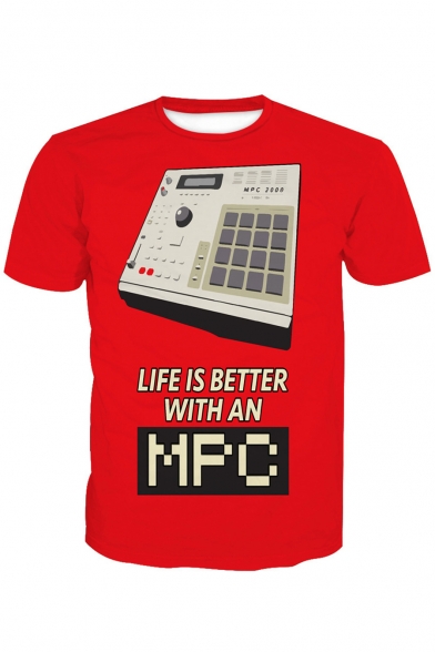 LIFE IS BETTER Letter Machine Printed Round Neck Short Sleeve Tee