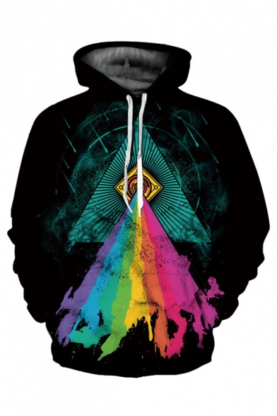 Triangle Rainbow Color Printed Long Sleeve Unisex Hoodie
