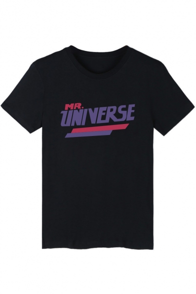 UNIVERSE Letter Graphic Printed Round Neck Short Sleeve T-Shirt