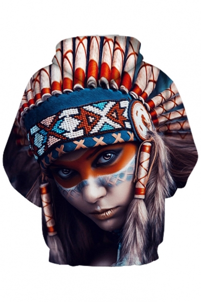 Fashionable Digital Tribal Girl Printed Long Sleeve Unisex Hoodie