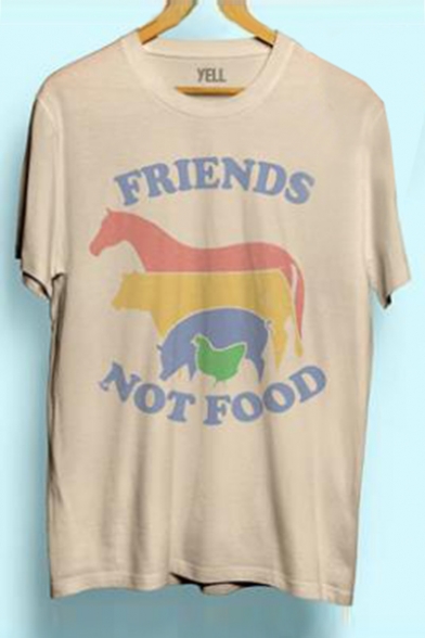 FRIENDS Letter Animal Printed Round Neck Short Sleeve Tee