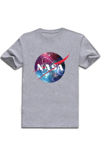 Galaxy NASA Letter Printed Round Neck Short Sleeve Graphic Tee