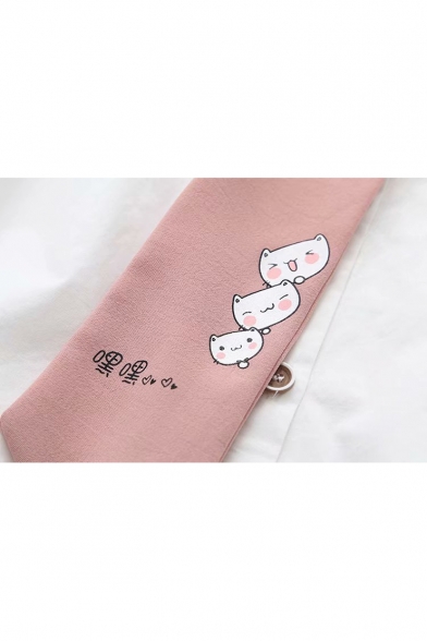 CAT Letter Paw Embroidered Tie Embellished Lapel Collar Long Sleeve Button Down Shirt