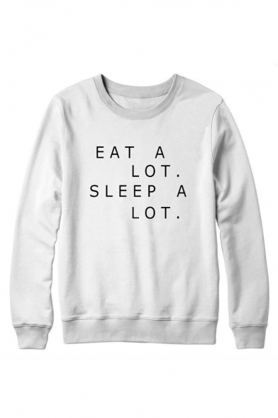 EAT A LOT Letter Printed Round Neck Long Sleeve Sweatshirt