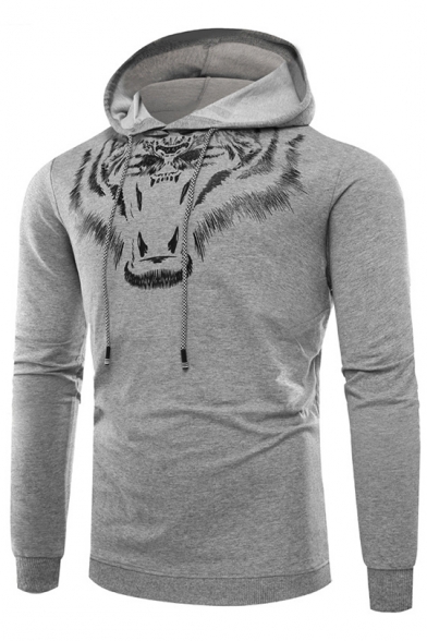Leisure Tiger Printed Long Sleeve Slim Hoodie