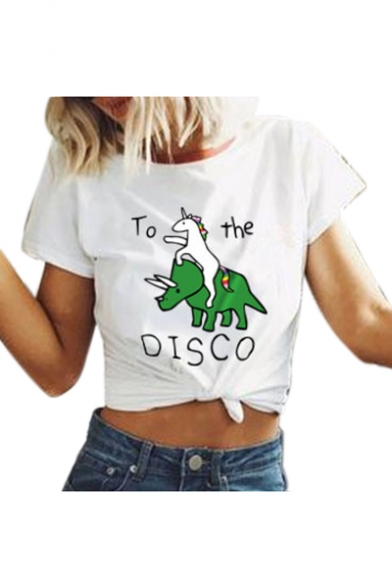 Unicorn TO THE DISCO Letter Printed Round Neck Short Sleeve Tee