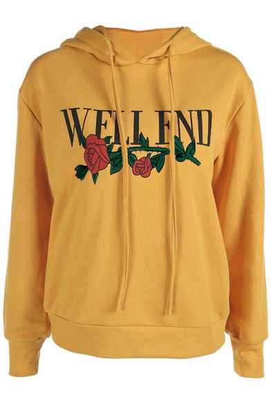 WELL END Letter Floral Embroidered Long Sleeve Hoodie
