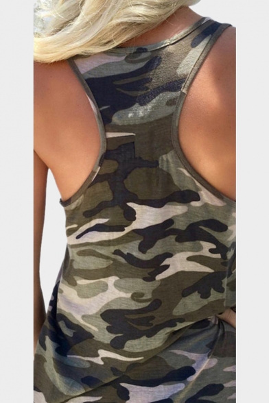 Camouflage Printed Round Neck Sleeveless Leisure Tank