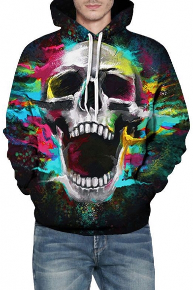 Colorful Skull Printed Long Sleeve Unisex Hoodie
