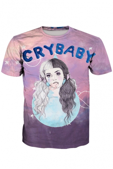 CRY BABY Letter Girl Printed Round Neck Short Sleeve Tee
