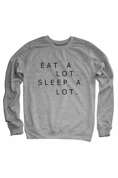 EAT A LOT Letter Printed Round Neck Long Sleeve Sweatshirt