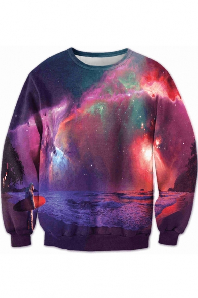 Fancy Galaxy Sea Printed Round Neck Long Sleeve Sweatshirt