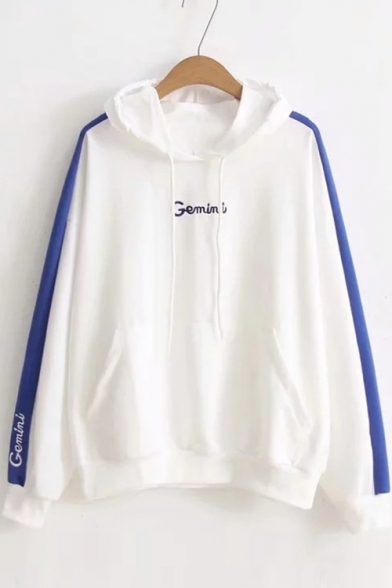 GEMINI Letter Embroidered Contrast Striped Long Sleeve Sports Hoodie