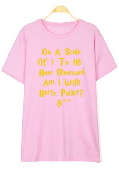 ON A SCALE Letter Printed Round Neck Short Sleeve Leisure Tee
