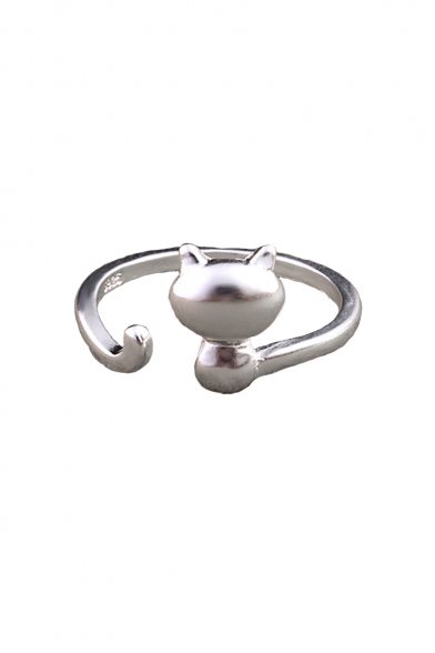 Silver Cat Pattern Resizable Ring