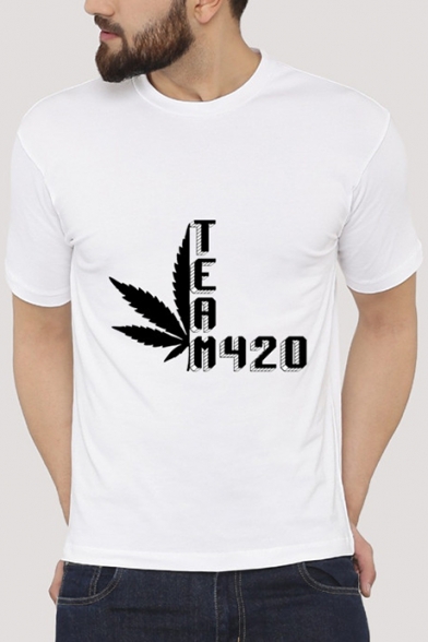 TEAM 420 Letter Printed Round Neck Short Sleeve Graphic Tee