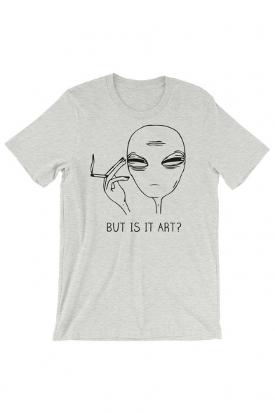 BUT IS IT ART Letter Alien Printed Round Neck Short Sleeve Tee
