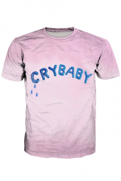 CRY BABY Letter Tear Printed Round Neck Short Sleeve Tee