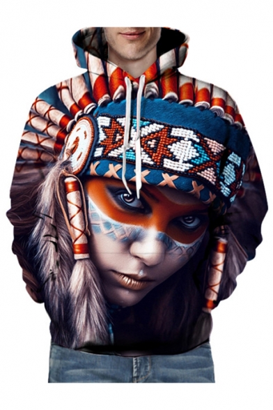 Fashionable Digital Tribal Girl Printed Long Sleeve Unisex Hoodie