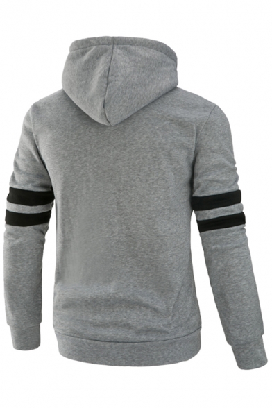 Leisure Contrast Striped Printed Long Sleeve Hoodie with Pocket