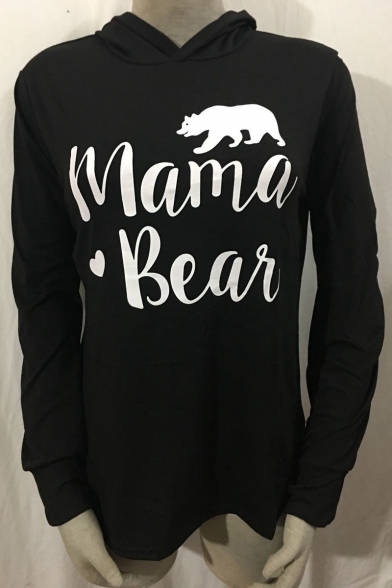 MAMA BEAR Letter Animal Printed Long Sleeve Leisure Hoodie