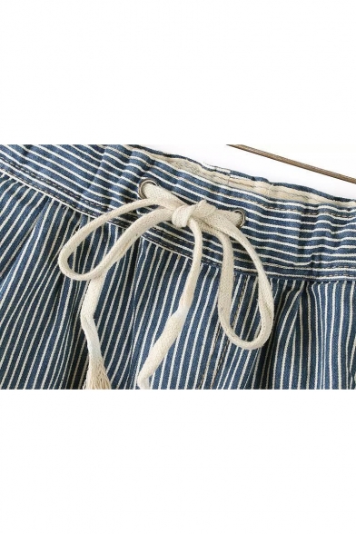 Striped Printed Drawstring Waist Loose Leisure Shorts