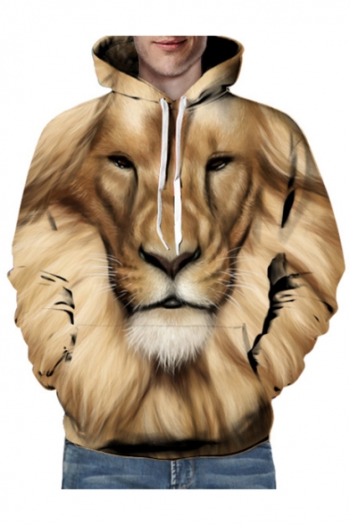3D Lion's Head Printed Long Sleeve Hoodie for Couple