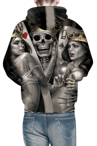 3D Sexy Crown Girl Skull Printed Long Sleeve Loose Hoodie
