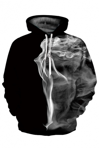 3D Smoke Printed Long Sleeve Leisure Casual Hoodie