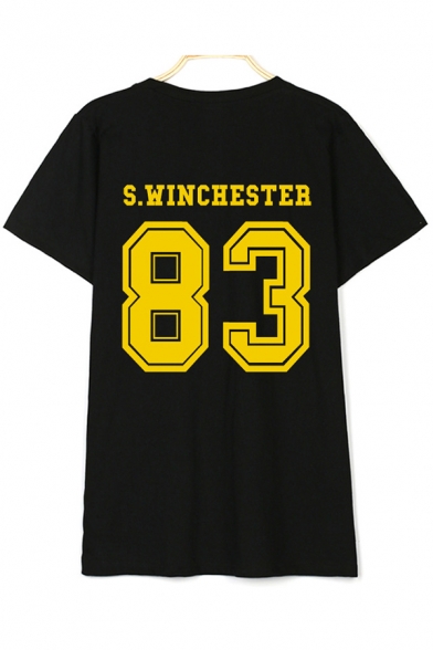 83 Number Letter Printed Round Neck Short Sleeve Unisex Tee