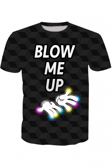 BLOW ME UP Letter Hand Printed Round Neck Short Sleeve Tee
