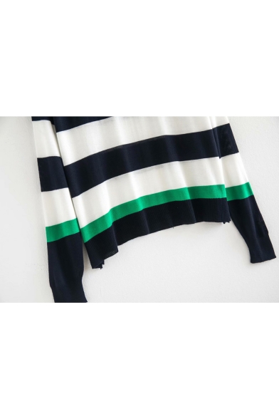 Color Block Round Neck Long Sleeve Leisure Loose Sweater
