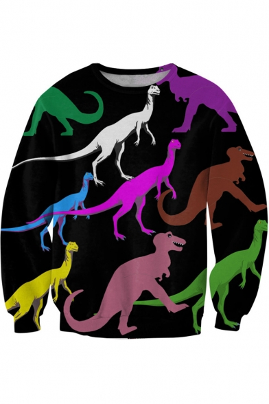 

Colorful Dinosaur Printed Round Neck Long Sleeve Sweatshirt, LC476596