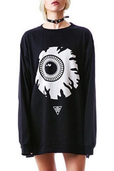 Cool Eyeball Printed Round Neck Long Sleeve Tunic Sweatshirt