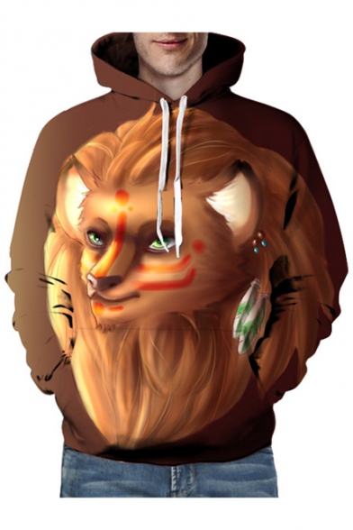 ED Cute Lion Printed Long Sleeve Loose Hoodie