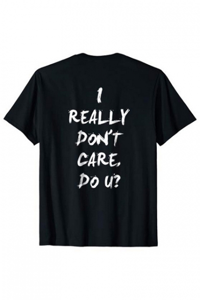 I REALLY DON'T CARE Letter Printed Round Neck Short Sleeve Tee