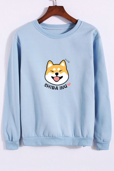SHIBA INU Letter Dog Printed Round Neck Long Sleeve Sweatshirt