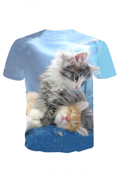 3D Cats Printed Round Neck Short Sleeve Tee