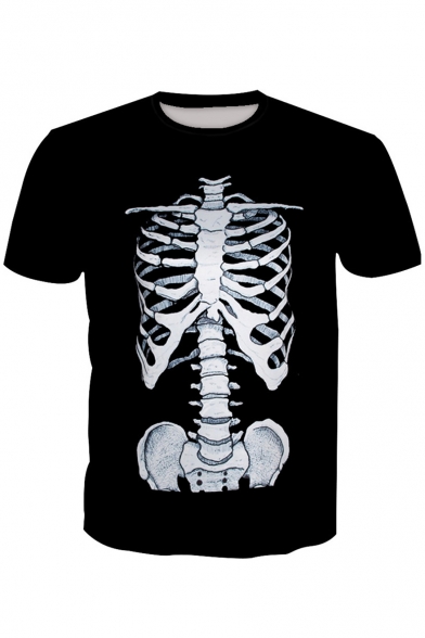 3D Skeleton Printed Round Neck Short Sleeve Tee