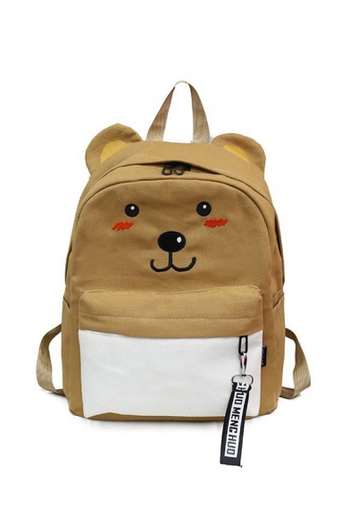 Color Block Animal Embroidered Cute Canvas Backpack School Bag