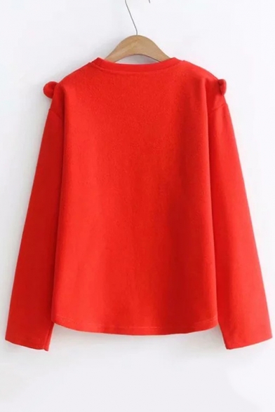 Fox Pattern Color Block Round Neck Long Sleeve Leisure Sweatshirt