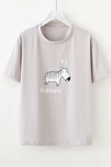 ORDINARY Letter Horse Pattern Short Sleeve Casual Tee